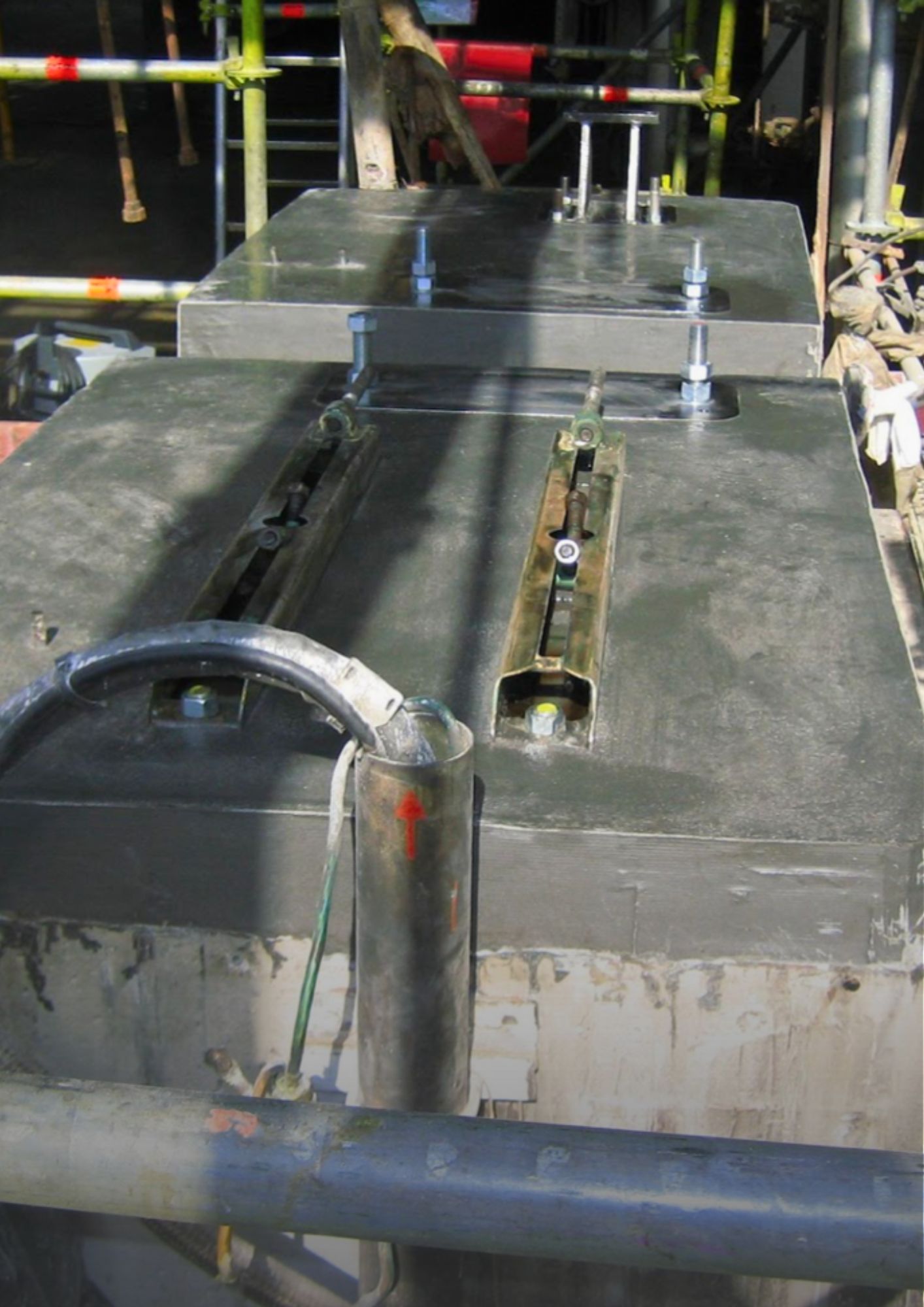 Gas compressor foundation repair, including anchor bolts replatcement